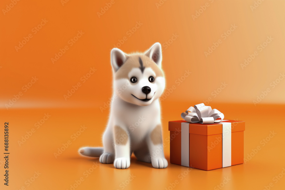 A cute doggy with gift box.