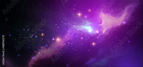 Space vector background with realistic nebula and shining stars. Magic colorful galaxy with stardust