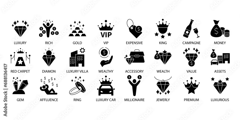 Luxury icons set. Set of editable stroke icons.Vector set of Luxury