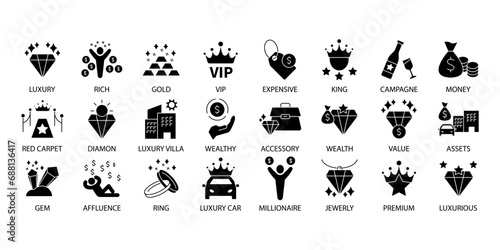 Luxury icons set. Set of editable stroke icons.Vector set of Luxury