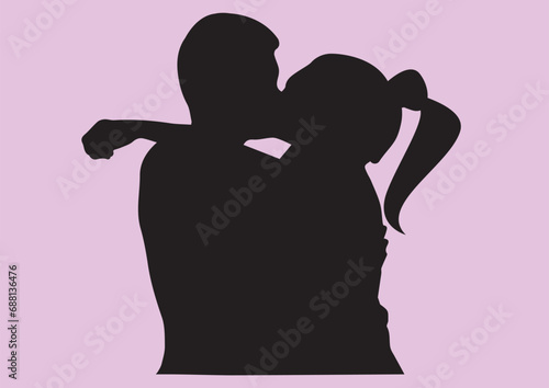 Silhouettes. A man and a woman. Kiss. The stencil. guy and girl kissing