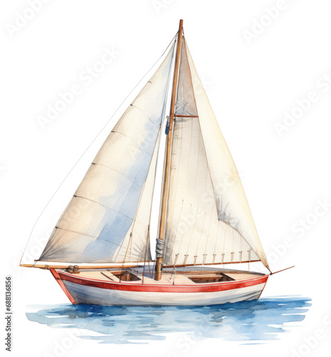 blue sailboat with a red sail image, © olegganko