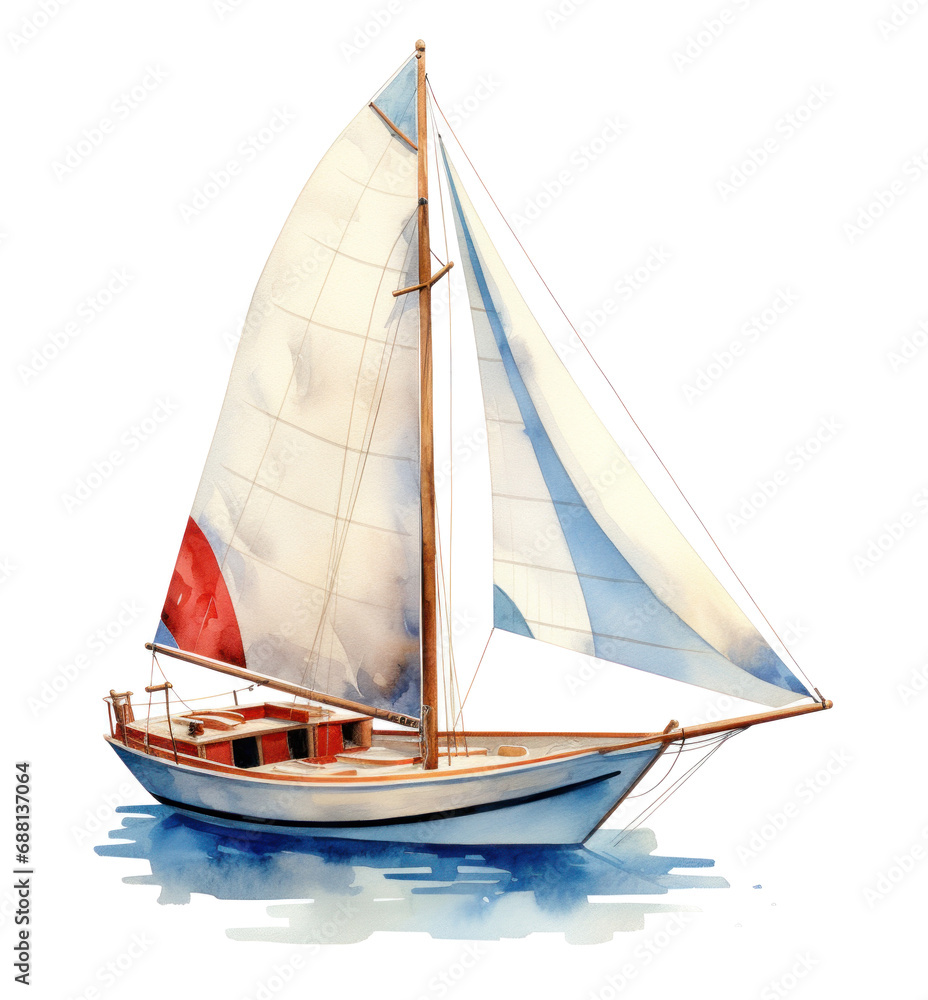 Fototapeta premium blue sailboat with a red sail image,