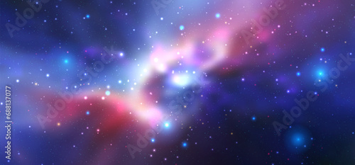 Space vector background with realistic nebula and shining stars. Magic colorful galaxy with stardust