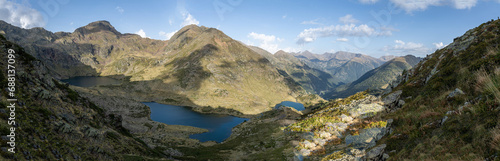 panoramic view of the three lakes of tristaina in andorra