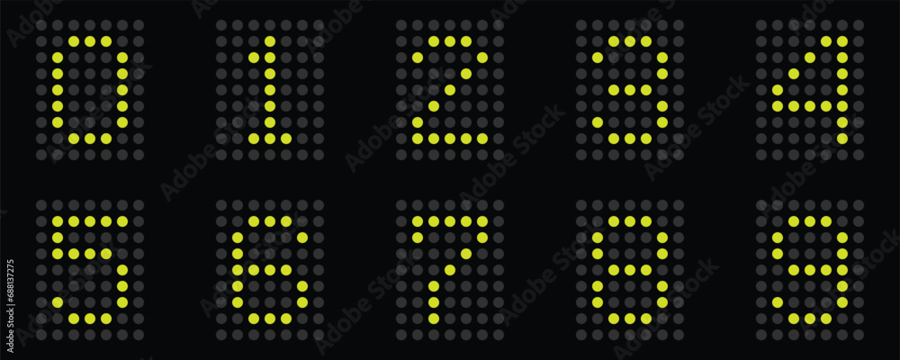 Vector Illustration of a Neon Light Dots scoreboard Numbers Vector Illustration of a Neon Light Dots scoreboard Numbers
