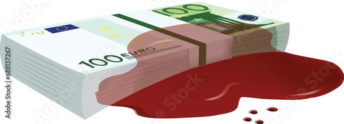 Currency wad of blood-stained euros-