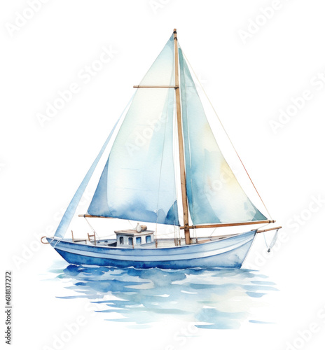 a watercolor sail boat with sail,