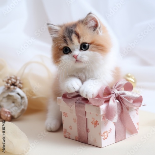 A cute kitten with gift box. © Bilal