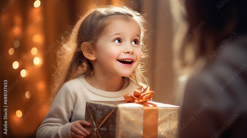cute little girl giving shocking expression while holding gift box. cute little girl giving shocking expression while holding gift box.