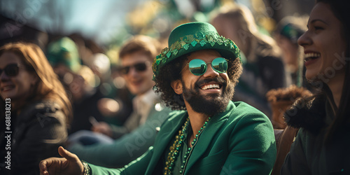 St. Patrick day holiday symbol. A party, a celebration. Parade in Green Hats. Celebration of St. Patrick. Good luck, attributes of the feast of St. Patrick photo