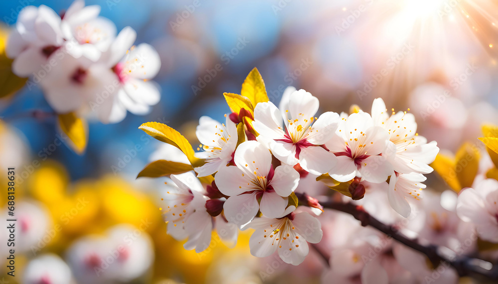 Lush sakura flowers blooming in spring, cherry blossoms for the holiday,