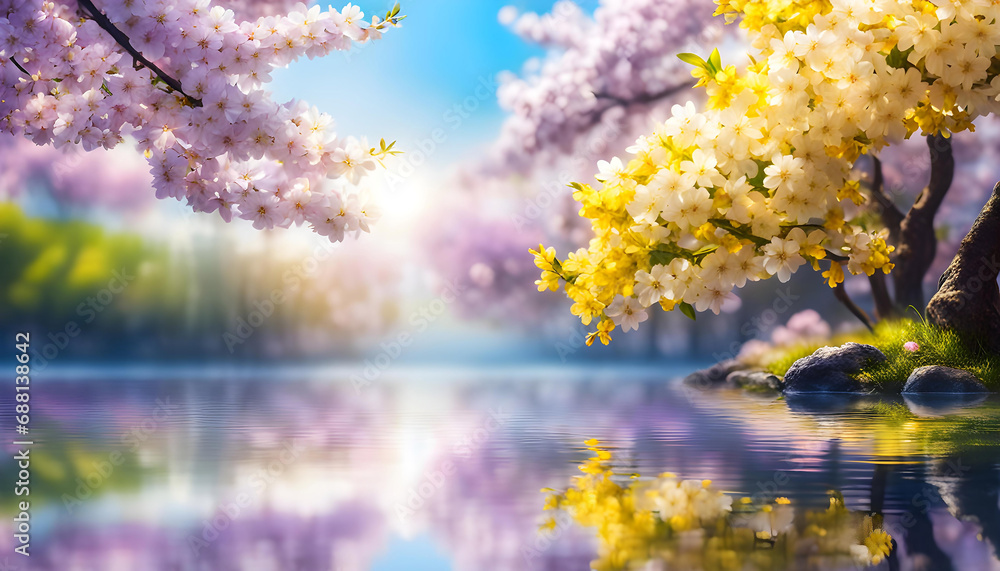 Lush sakura flowers blooming in spring, cherry blossoms for the holiday, Lush sakura flowers blooming in spring, cherry blossoms for the holiday,