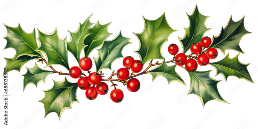 Holly leaves and berries isolated on white or transparent background generative ai Holly leaves and berries isolated on white or transparent background generative ai