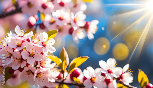 Lush sakura flowers blooming in spring, cherry blossoms for the holiday,