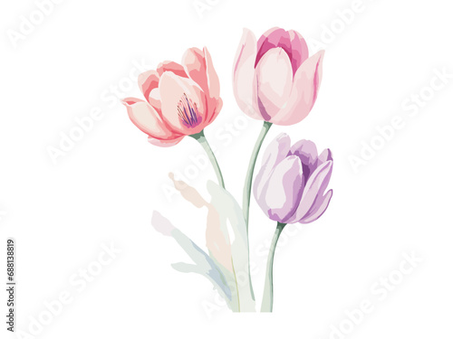 Beautiful Tulips bouquet  Vector illustration colorful watercolor Tulips bouquet in a glass vase..Ai Generative