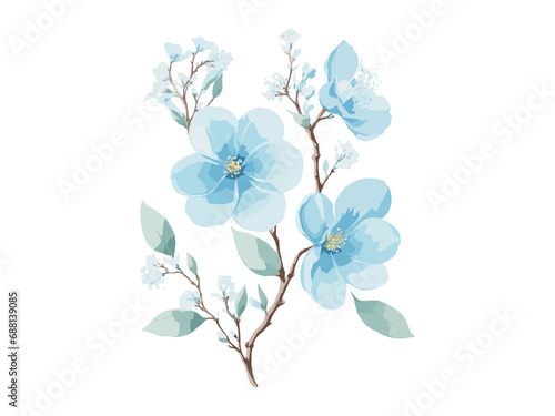 WatercolorVector branch with spring flowers watercolor tree branch detailed hand drawn clip art element. Generative AI. 