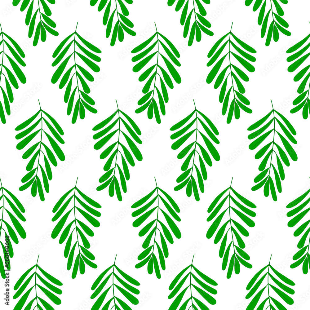 Seamless pattern of green leaves on a white background