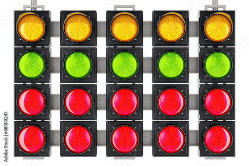 Start line racing starting lights system. 3D rendering isolated on transparent background