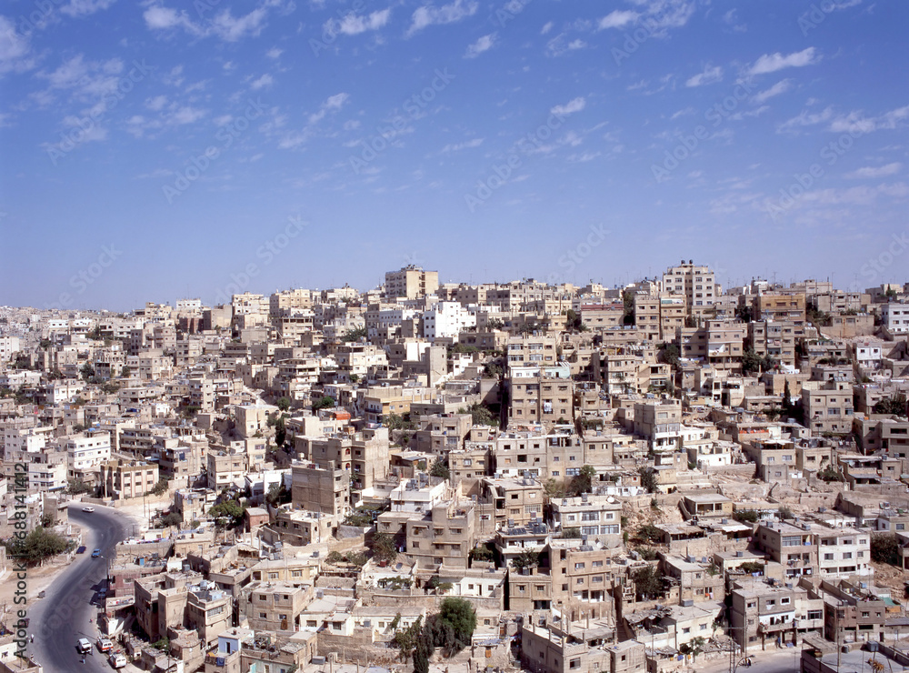 View overlooking the dense, terraced buildings of Amman