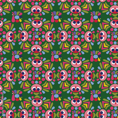 Fototapeta Naklejka Na Ścianę i Meble -  Vintage geometric seamless vector pattern in gender neutral colorful style. Retro funny shape in creative endless repeat for cheerful geo wallpaper. 