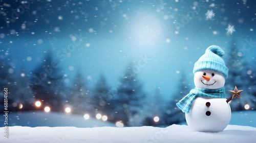 Snowman In Wintry Landscape with copy space banner winter concept photo © artistic