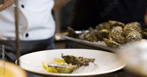 close up of oysters ready dish