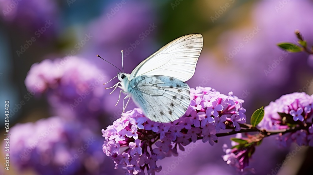 Naklejka premium A lilac flower with a butterfly on it