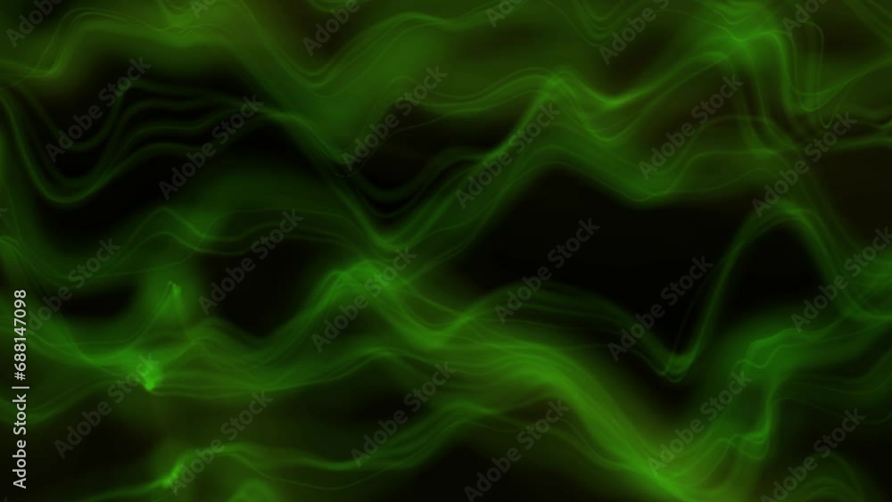 Abstract green energy surface with magical waves of particles and dots ...