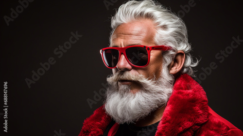 Santa claus in jacket and sunglasses