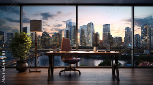 Business Success Professional Workspace with a City View Background