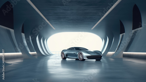 render of abstract futuristic architecture with empty concrete floor. car presentation