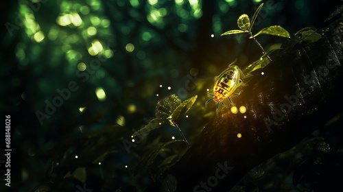 Insects that glow in the darkness of the forest