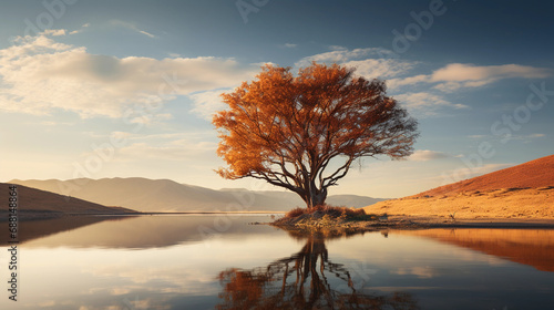 Solitary Tree by Desert Lake: A Portrait of Peace and Serene Solitude