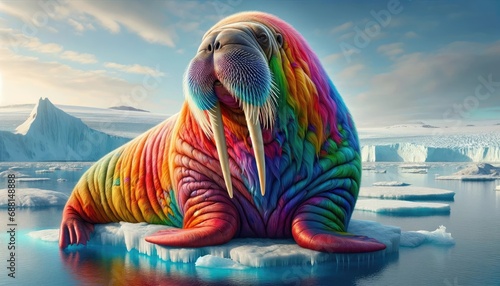 Colorful Walrus on Iceberg