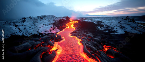 Artist rendition of lava fissure in Iceland created with Generative AI technology