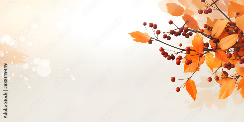 copy space image on isolated background autumn leaf card,Light salmon autumn background,fall leaves blowing wind sky banner copy-space. Autumn trees with leaves on light background,Generative AI