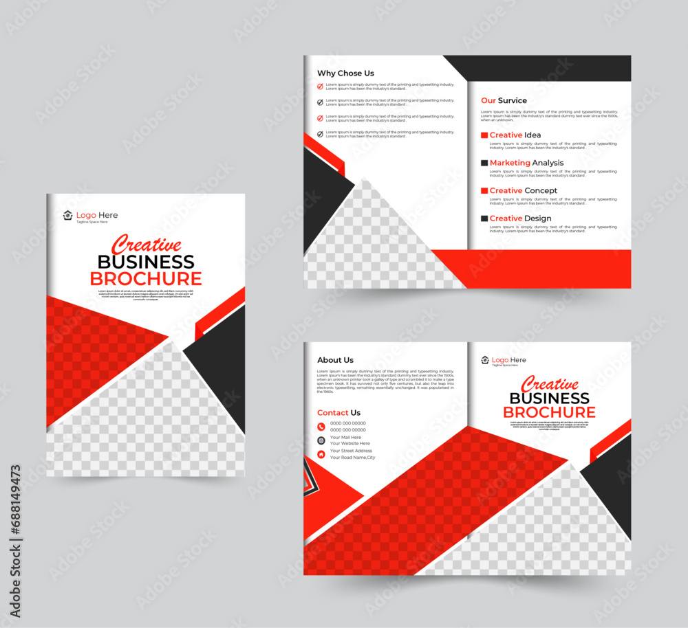 Business bi fold brochure design template. Corporate bi fold business brochure design template in A4 size