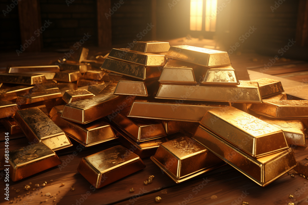 Gold bullion bar on a table. Saving. Gold. Business. Investment. Gold bullion bar on a table. Saving. Gold. Business. Investment.