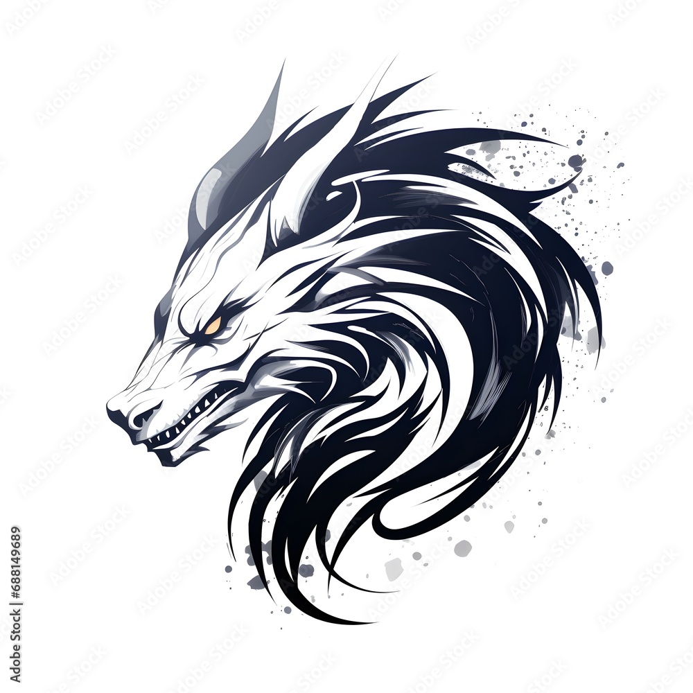 Obraz premium Black and White Dragon Tattoo Design
