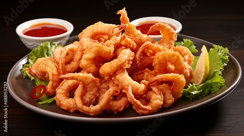 Spicy sauce was used to fry shrimp and squid