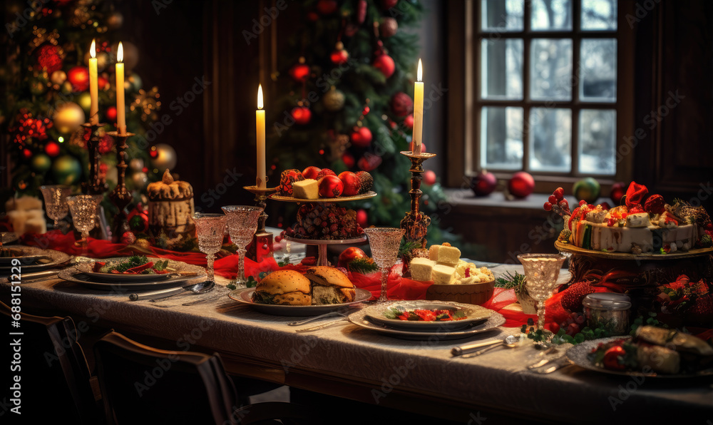 A beautiful Christmas table served for Christmas family dinner 