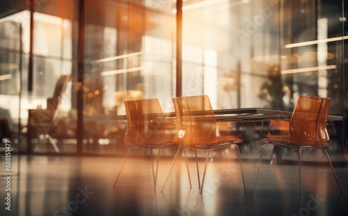 blurred offices with glass windows and chairs,
