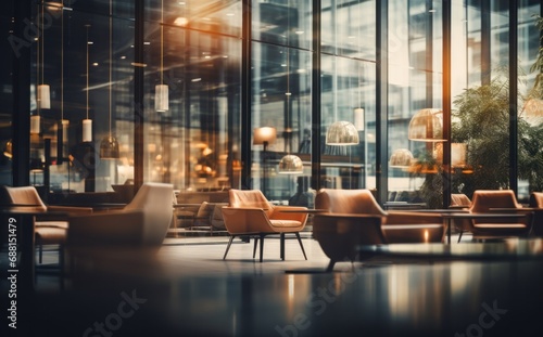 blurred offices with glass windows and chairs,