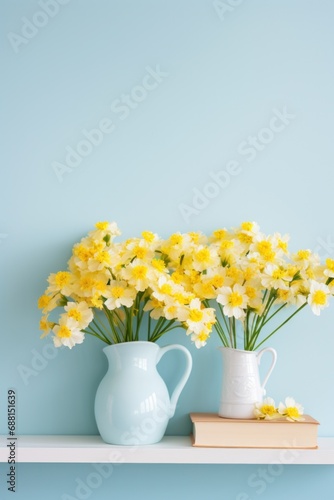 Wallpaper Mural Bright yellow flowers in a vase on a white shelf Torontodigital.ca