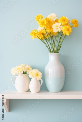 Wallpaper Mural Bright yellow flowers in a vase on a white shelf Torontodigital.ca