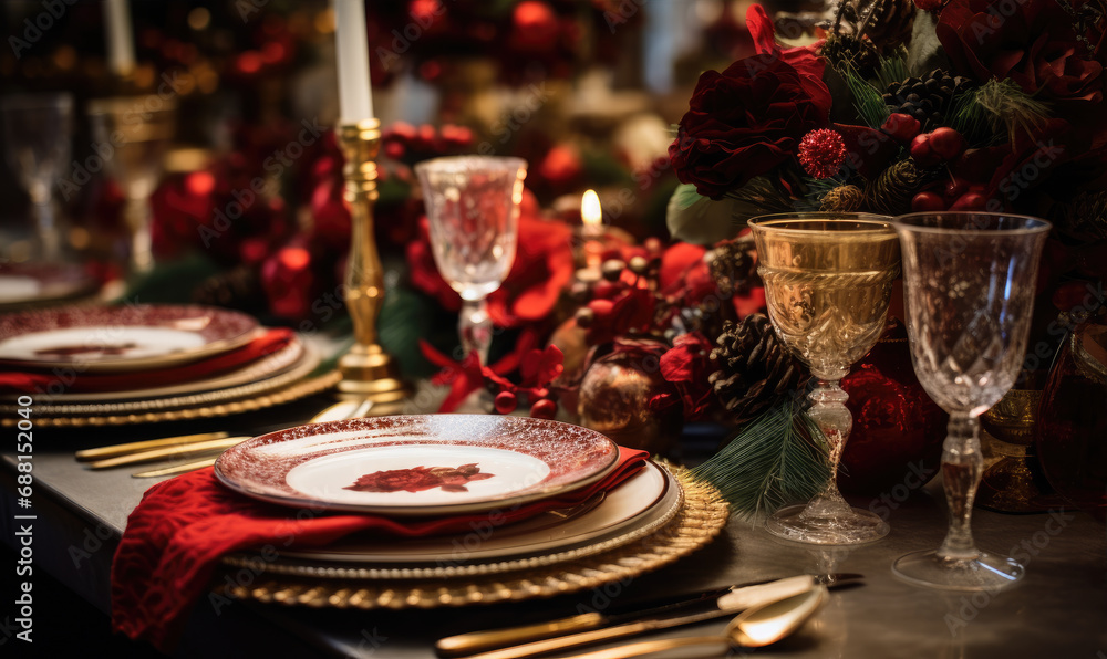A beautiful Christmas table served for Christmas family dinner