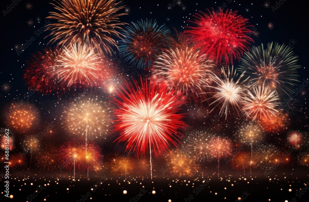Naklejka premium colorful fireworks are lit up in the night sky,