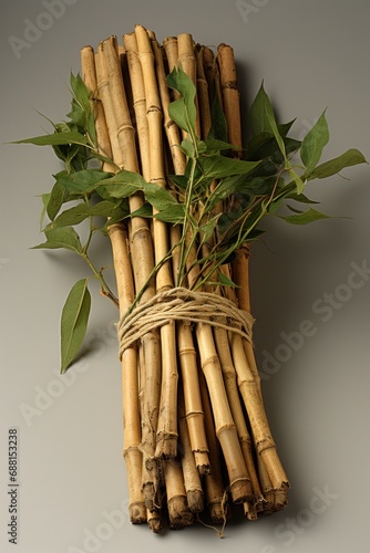 dried bamboo sticks with leaves in natural color 