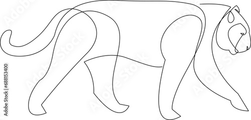 Puma, lioness, jaguar one line art. Continuous line drawing tiger silhouette. Single line leopard for company logo identity or tattoo.